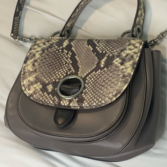 Michael Kors Snakeskin Crossbody Bag Women’s Half Moon Purple Top Handle Purse - Picture 1 of 16